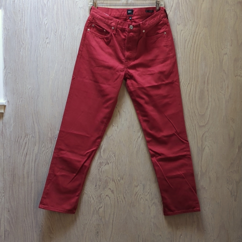 EDWIN CAI High Rise Straight Leg Jeans, SCARLET Red Size 28